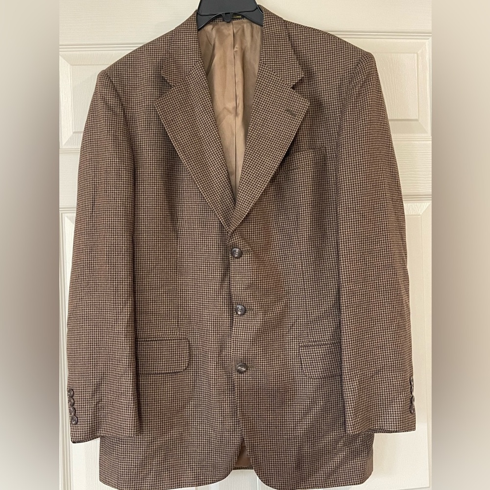 Stafford Silk‎ and Wool Brown Black Houndstooth 3 Button Blazer Size 40 Long